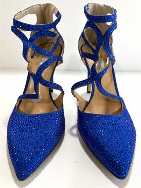 INC Royal Blue Rhinestone Caged Pumps Heels Size 7.5